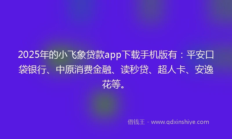 2025年的小飞象贷款app下载手机版有：平安口袋银行、中原消费金融、读秒贷、超人卡、安逸花等。