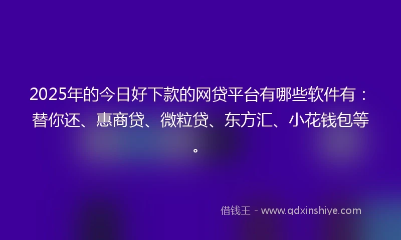 2025年的今日好下款的网贷平台有哪些软件有：替你还、惠商贷、微粒贷、东方汇、小花钱包等。