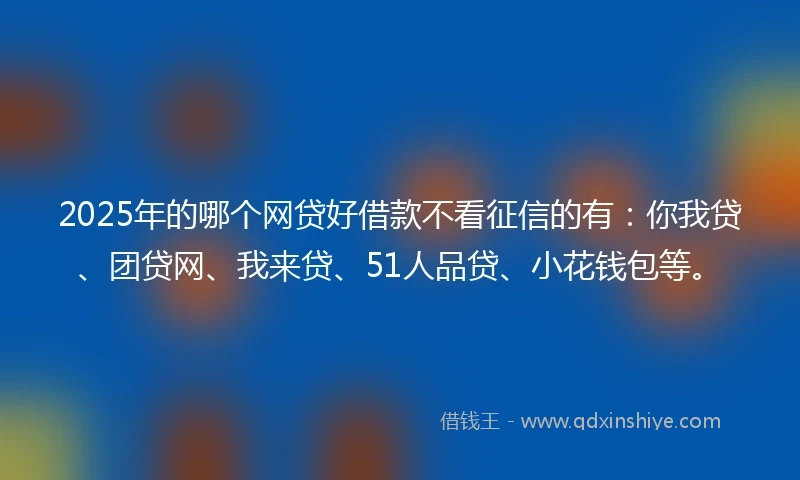2025年的哪个网贷好借款不看征信的有：你我贷、团贷网、我来贷、51人品贷、小花钱包等。
