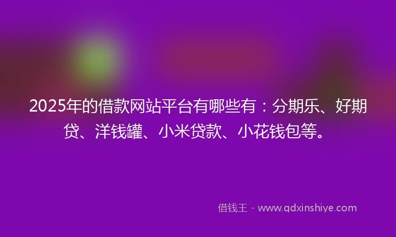 2025年的借款网站平台有哪些有：分期乐、好期贷、洋钱罐、小米贷款、小花钱包等。