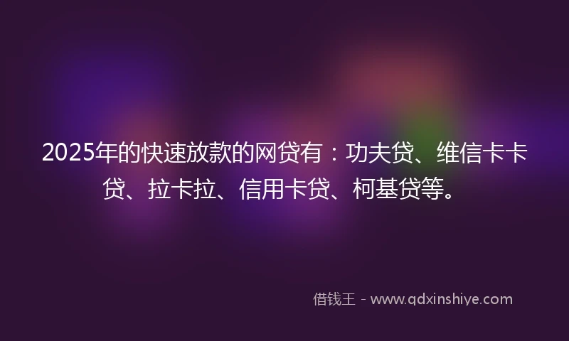 2025年的快速放款的网贷有：功夫贷、维信卡卡贷、拉卡拉、信用卡贷、柯基贷等。