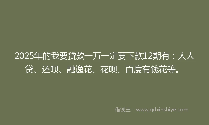 2025年的我要贷款一万一定要下款12期有：人人贷、还呗、融逸花、花呗、百度有钱花等。