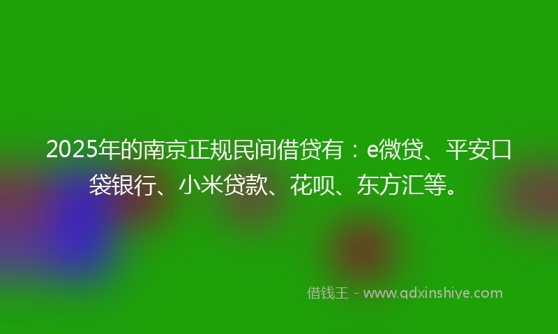2025年的南京正规民间借贷有：e微贷、平安口袋银行、小米贷款、花呗、东方汇等。