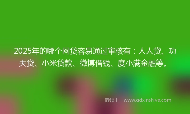 2025年的哪个网贷容易通过审核有：人人贷、功夫贷、小米贷款、微博借钱、度小满金融等。