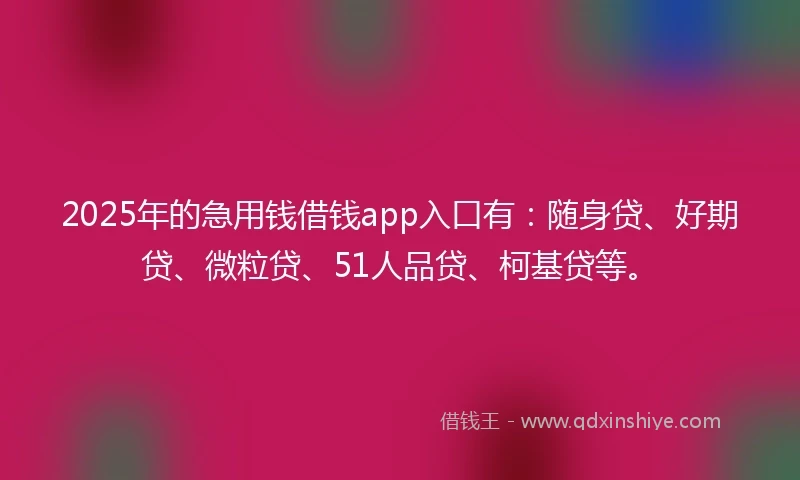 2025年的急用钱借钱app入口有：随身贷、好期贷、微粒贷、51人品贷、柯基贷等。