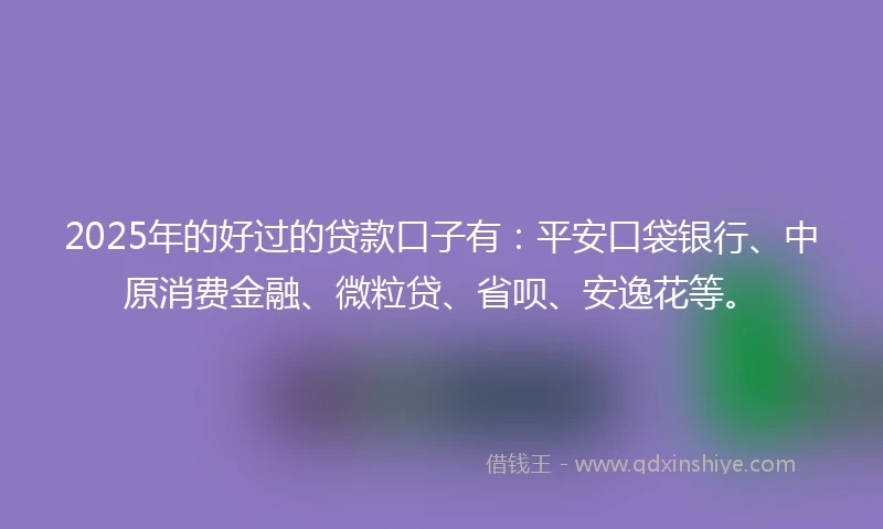 2025年的好过的贷款口子有：平安口袋银行、中原消费金融、微粒贷、省呗、安逸花等。