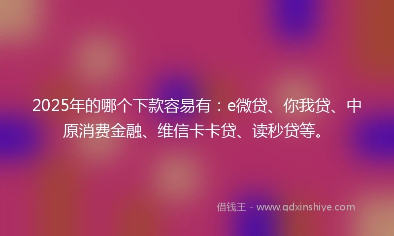 2025年的哪个下款容易有：e微贷、你我贷、中原消费金融、维信卡卡贷、读秒贷等。