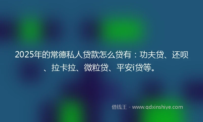 2025年的常德私人贷款怎么贷有：功夫贷、还呗、拉卡拉、微粒贷、平安i贷等。