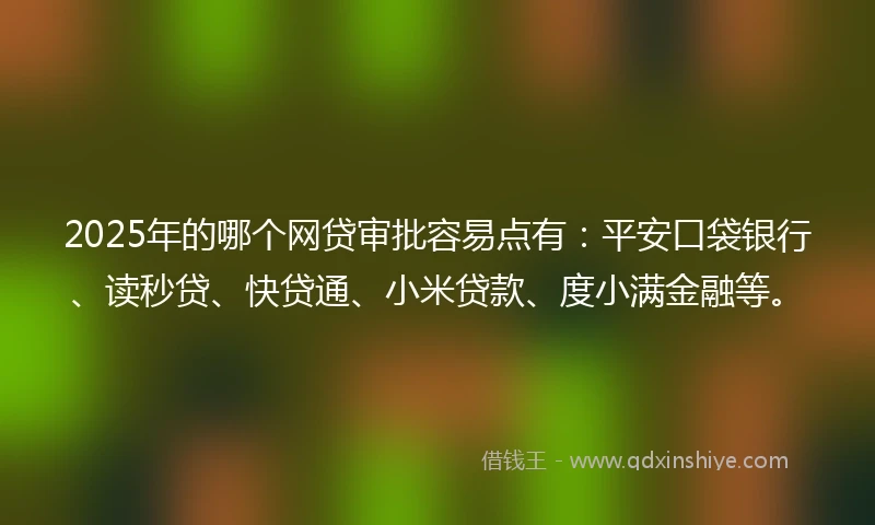 2025年的哪个网贷审批容易点有：平安口袋银行、读秒贷、快贷通、小米贷款、度小满金融等。