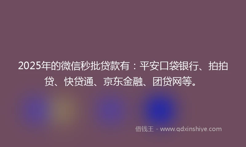 2025年的微信秒批贷款有：平安口袋银行、拍拍贷、快贷通、京东金融、团贷网等。