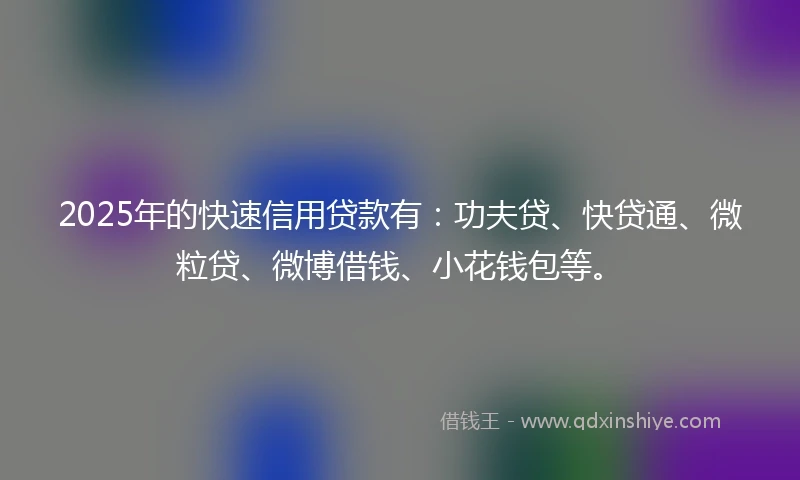 2025年的快速信用贷款有：功夫贷、快贷通、微粒贷、微博借钱、小花钱包等。