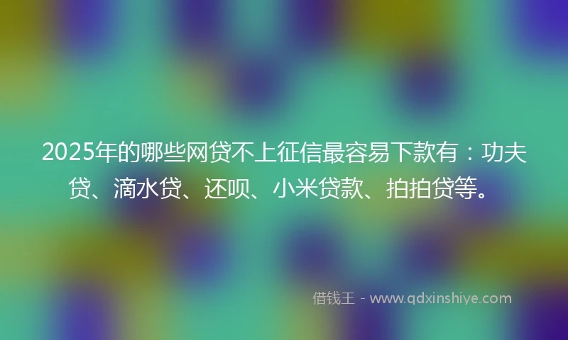 2025年的哪些网贷不上征信最容易下款有：功夫贷、滴水贷、还呗、小米贷款、拍拍贷等。