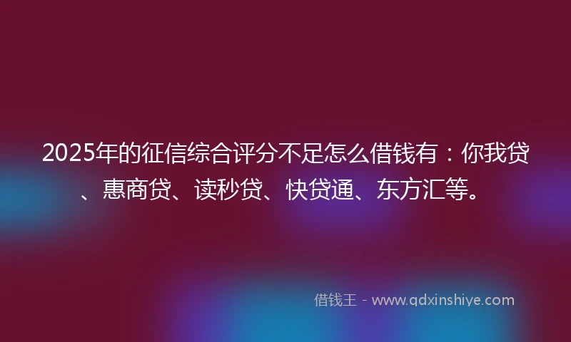 2025年的征信综合评分不足怎么借钱有：你我贷、惠商贷、读秒贷、快贷通、东方汇等。