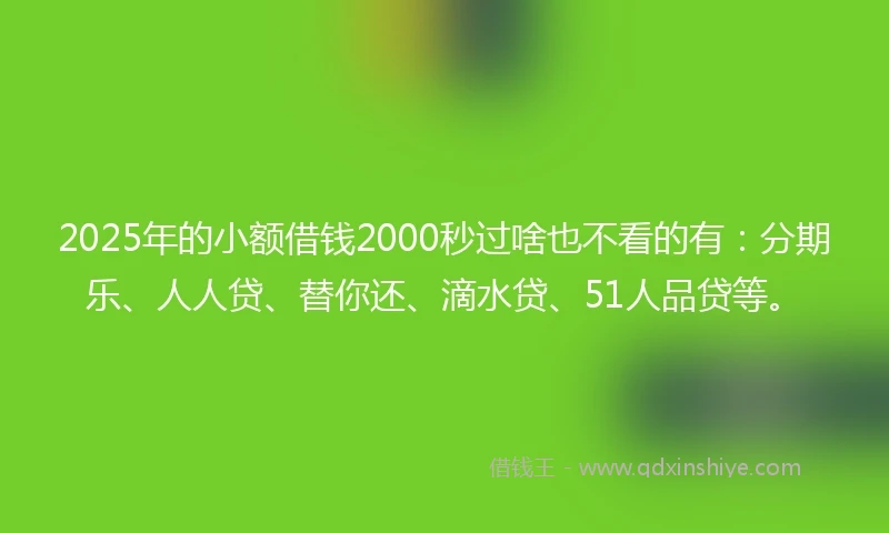 2025年的小额借钱2000秒过啥也不看的有：分期乐、人人贷、替你还、滴水贷、51人品贷等。