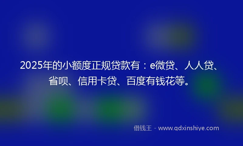 2025年的小额度正规贷款有：e微贷、人人贷、省呗、信用卡贷、百度有钱花等。