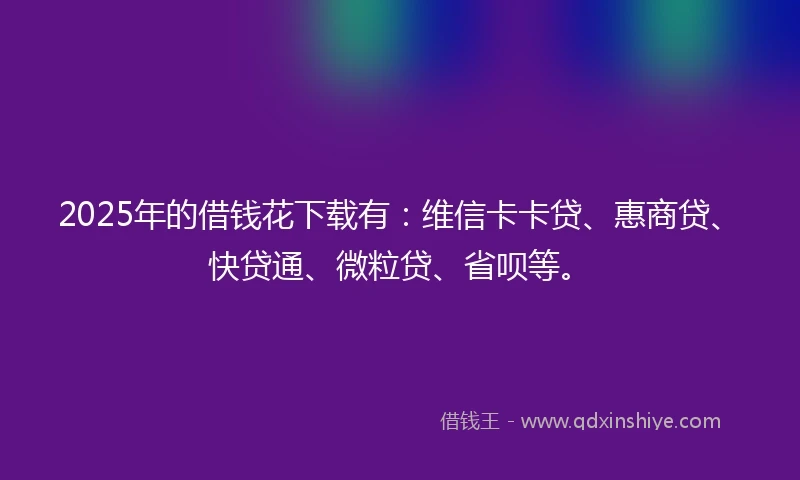 2025年的借钱花下载有：维信卡卡贷、惠商贷、快贷通、微粒贷、省呗等。
