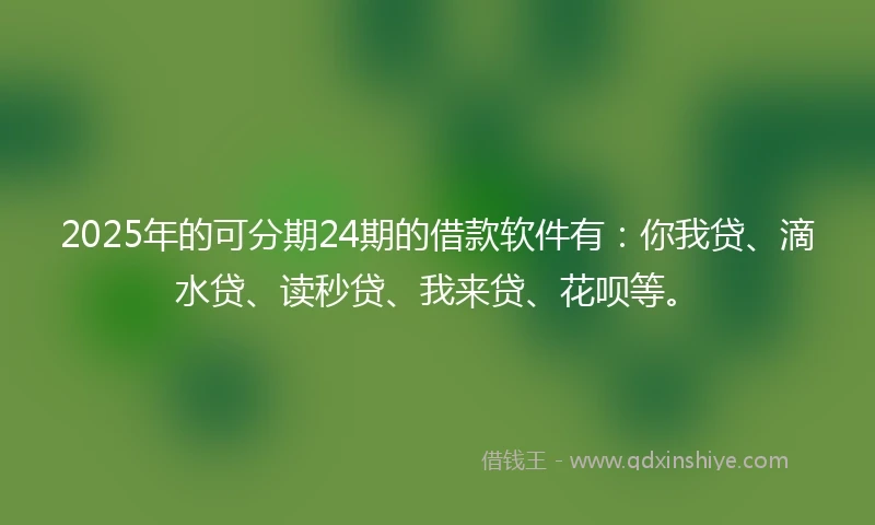 2025年的可分期24期的借款软件有：你我贷、滴水贷、读秒贷、我来贷、花呗等。