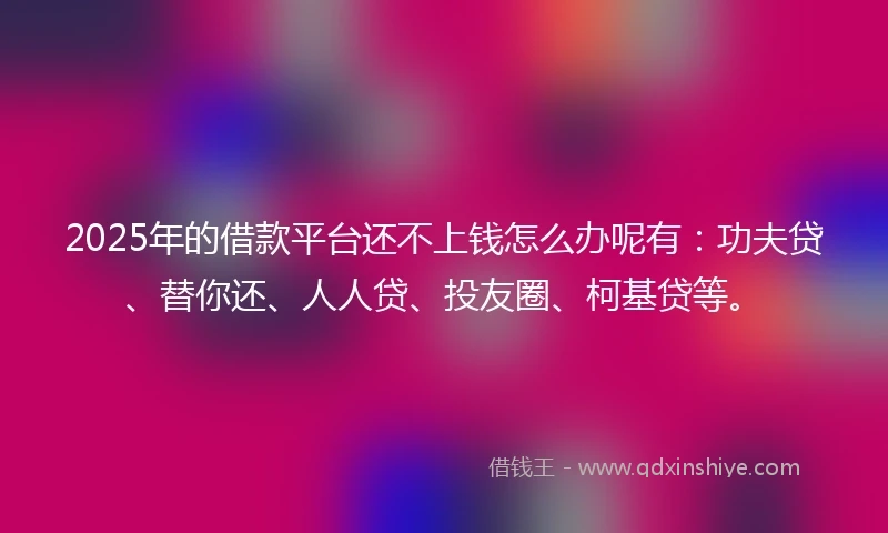 2025年的借款平台还不上钱怎么办呢有：功夫贷、替你还、人人贷、投友圈、柯基贷等。