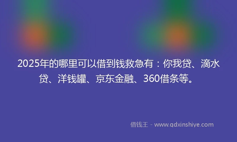 2025年的哪里可以借到钱救急有：你我贷、滴水贷、洋钱罐、京东金融、360借条等。