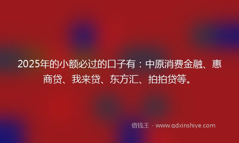 2025年的小额必过的口子有：中原消费金融、惠商贷、我来贷、东方汇、拍拍贷等。
