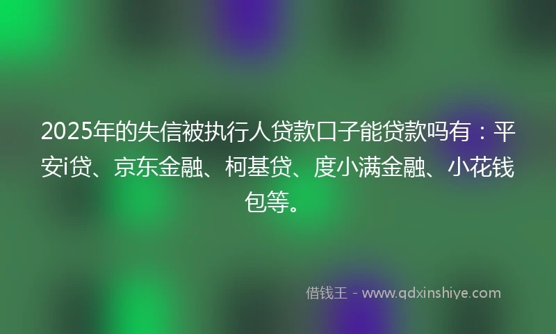 2025年的失信被执行人贷款口子能贷款吗有：平安i贷、京东金融、柯基贷、度小满金融、小花钱包等。