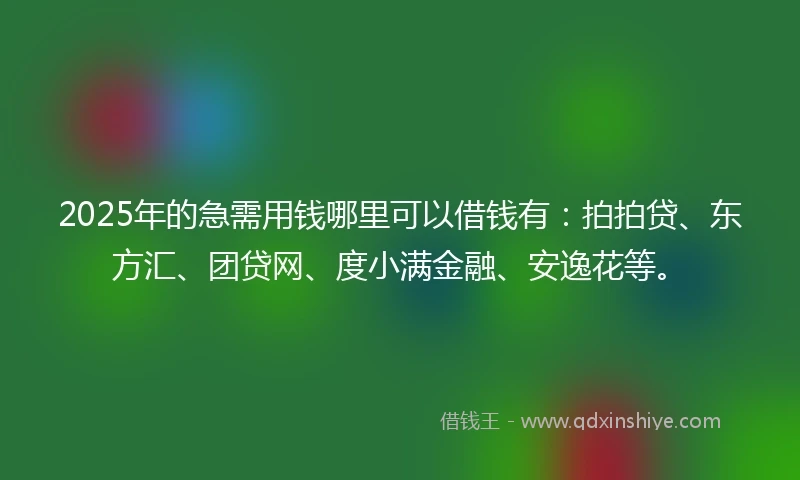 2025年的急需用钱哪里可以借钱有：拍拍贷、东方汇、团贷网、度小满金融、安逸花等。