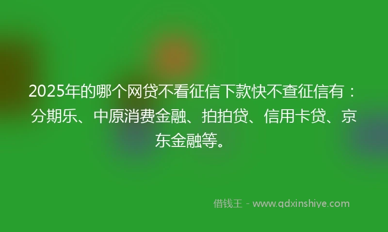 2025年的哪个网贷不看征信下款快不查征信有：分期乐、中原消费金融、拍拍贷、信用卡贷、京东金融等。