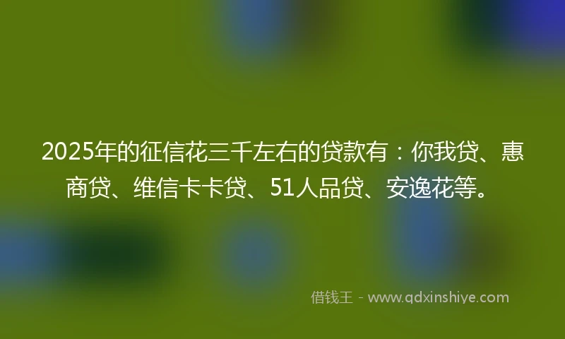 2025年的征信花三千左右的贷款有：你我贷、惠商贷、维信卡卡贷、51人品贷、安逸花等。