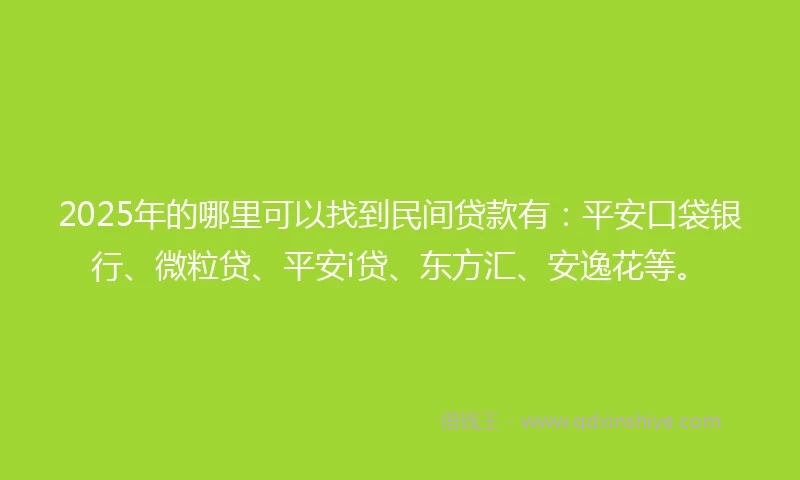 2025年的哪里可以找到民间贷款有：平安口袋银行、微粒贷、平安i贷、东方汇、安逸花等。