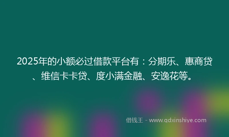 2025年的小额必过借款平台有：分期乐、惠商贷、维信卡卡贷、度小满金融、安逸花等。