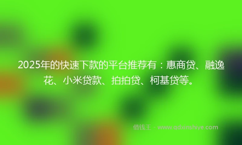 2025年的快速下款的平台推荐有：惠商贷、融逸花、小米贷款、拍拍贷、柯基贷等。