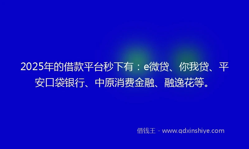 2025年的借款平台秒下有：e微贷、你我贷、平安口袋银行、中原消费金融、融逸花等。