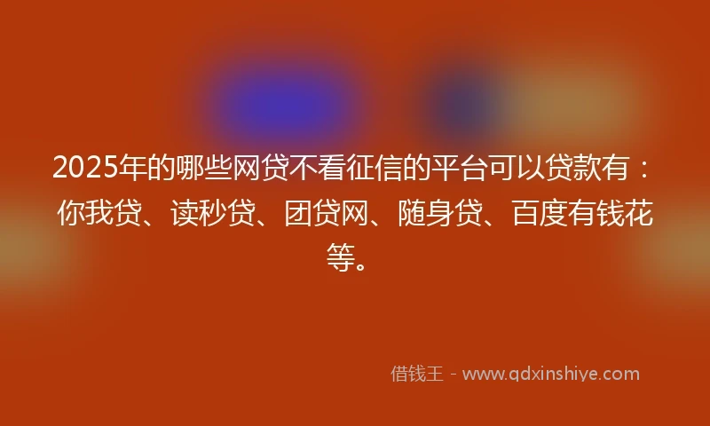 2025年的哪些网贷不看征信的平台可以贷款有：你我贷、读秒贷、团贷网、随身贷、百度有钱花等。