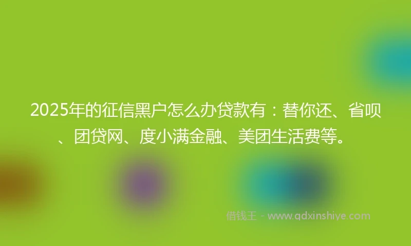 2025年的征信黑户怎么办贷款有：替你还、省呗、团贷网、度小满金融、美团生活费等。