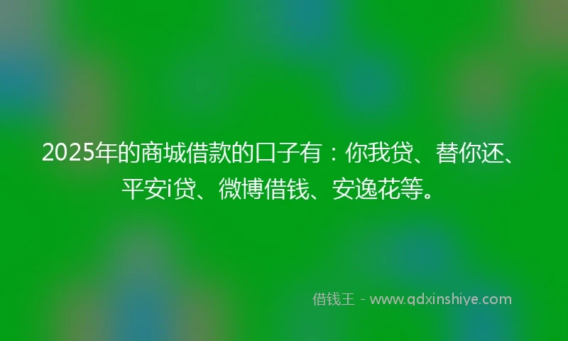 2025年的商城借款的口子有：你我贷、替你还、平安i贷、微博借钱、安逸花等。