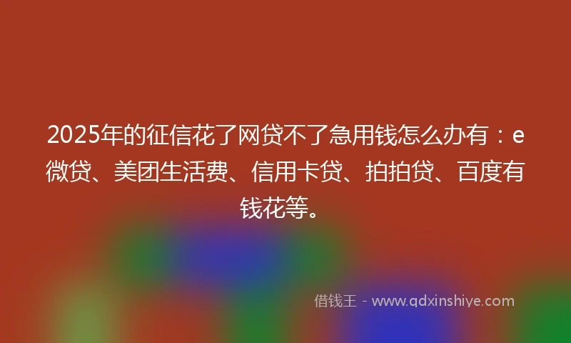 2025年的征信花了网贷不了急用钱怎么办有：e微贷、美团生活费、信用卡贷、拍拍贷、百度有钱花等。