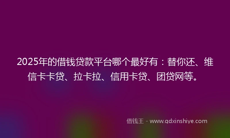 2025年的借钱贷款平台哪个最好有：替你还、维信卡卡贷、拉卡拉、信用卡贷、团贷网等。