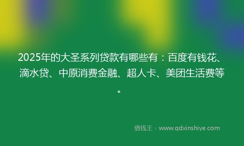 2025年的大圣系列贷款有哪些有：百度有钱花、滴水贷、中原消费金融、超人卡、美团生活费等。