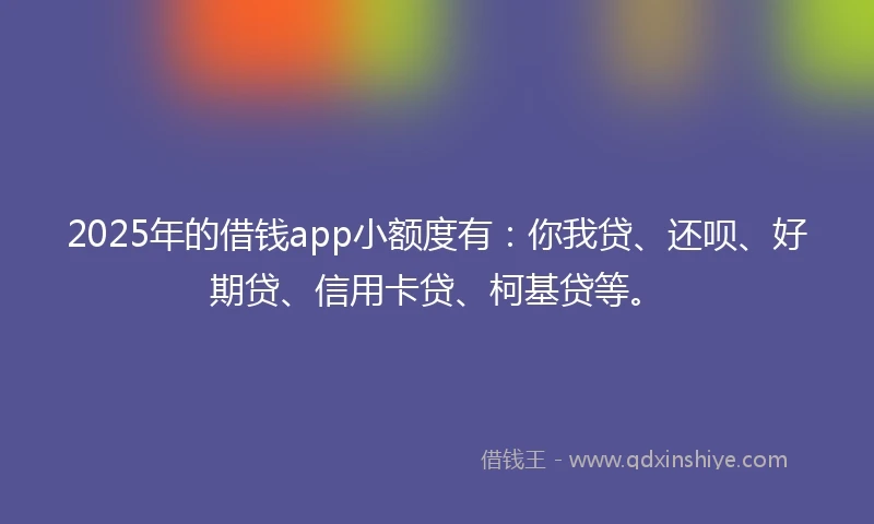 2025年的借钱app小额度有：你我贷、还呗、好期贷、信用卡贷、柯基贷等。