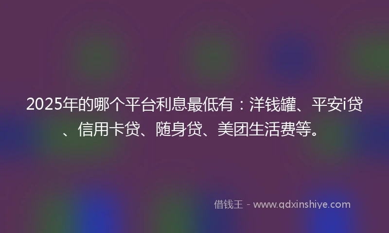 2025年的哪个平台利息最低有：洋钱罐、平安i贷、信用卡贷、随身贷、美团生活费等。
