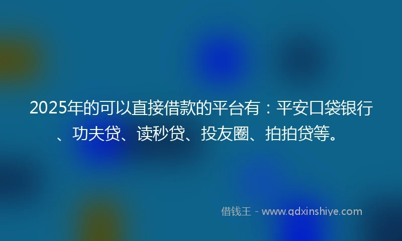 2025年的可以直接借款的平台有：平安口袋银行、功夫贷、读秒贷、投友圈、拍拍贷等。
