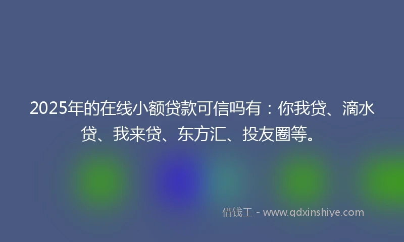 2025年的在线小额贷款可信吗有：你我贷、滴水贷、我来贷、东方汇、投友圈等。