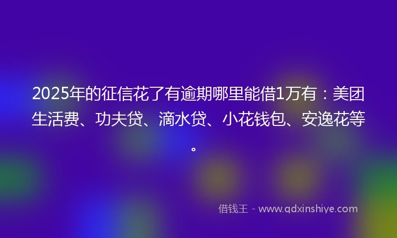 2025年的征信花了有逾期哪里能借1万有：美团生活费、功夫贷、滴水贷、小花钱包、安逸花等。