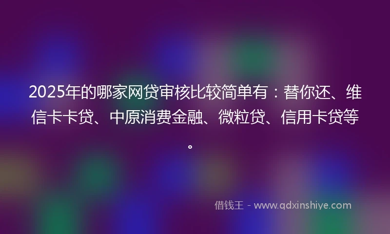 2025年的哪家网贷审核比较简单有：替你还、维信卡卡贷、中原消费金融、微粒贷、信用卡贷等。