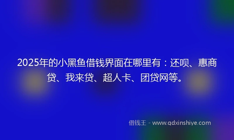 2025年的小黑鱼借钱界面在哪里有：还呗、惠商贷、我来贷、超人卡、团贷网等。