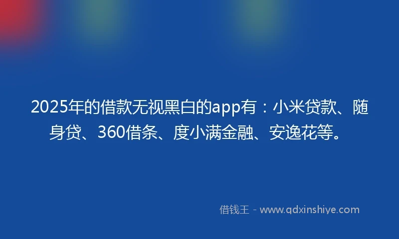 2025年的借款无视黑白的app有：小米贷款、随身贷、360借条、度小满金融、安逸花等。