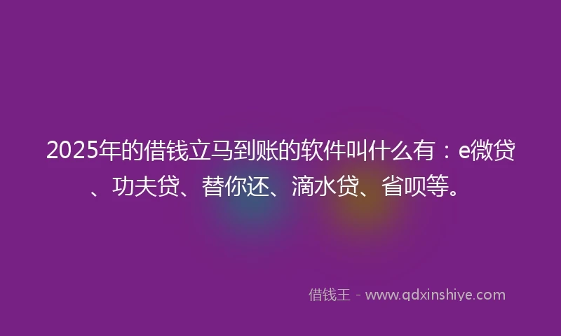 2025年的借钱立马到账的软件叫什么有：e微贷、功夫贷、替你还、滴水贷、省呗等。