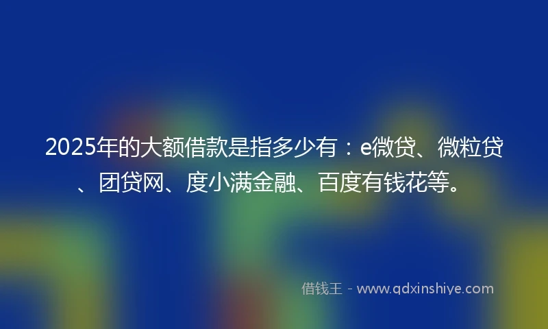 2025年的大额借款是指多少有：e微贷、微粒贷、团贷网、度小满金融、百度有钱花等。