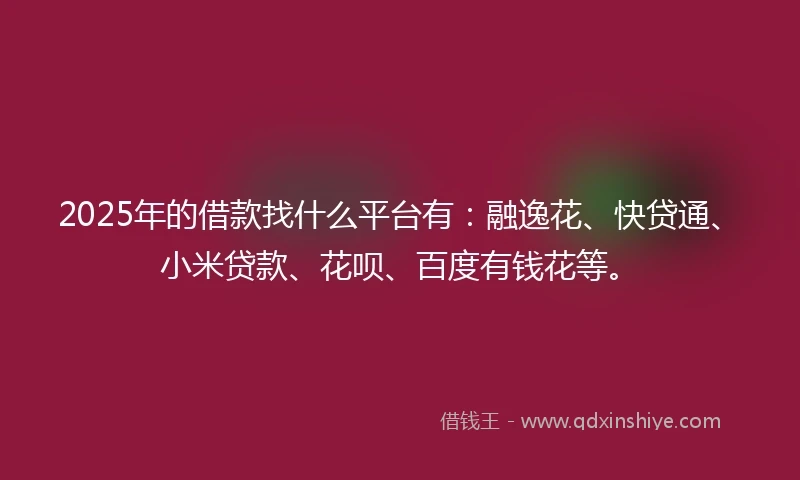 2025年的借款找什么平台有：融逸花、快贷通、小米贷款、花呗、百度有钱花等。