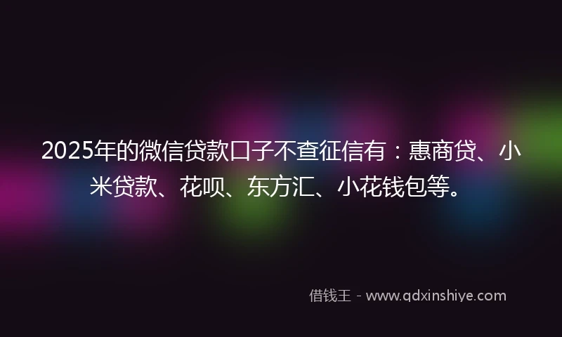 2025年的微信贷款口子不查征信有：惠商贷、小米贷款、花呗、东方汇、小花钱包等。
